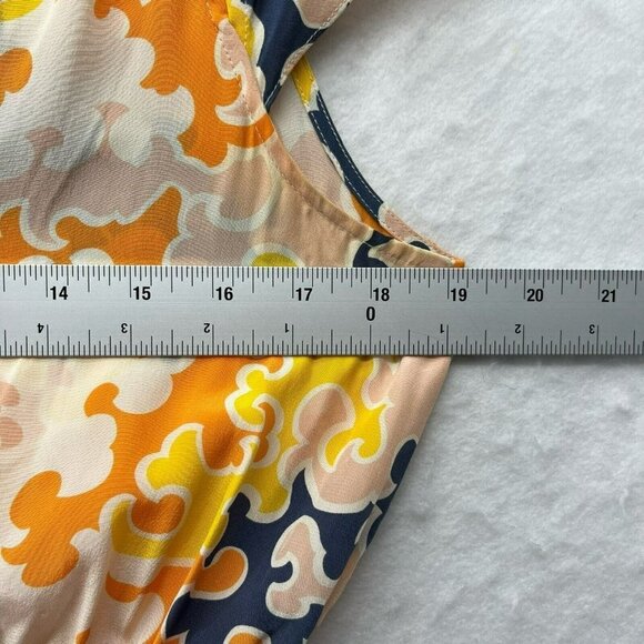 Vanessa Virginia Dress Women's Sz 2 Orange Floral Keyhole Short Sleeve 100% Silk - Picture 3 of 11